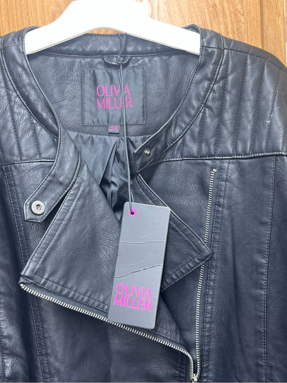 Olivia Miller Black Faux Leather Quilted Shoulder Moto Jacket 3X - Picture 2 of 16